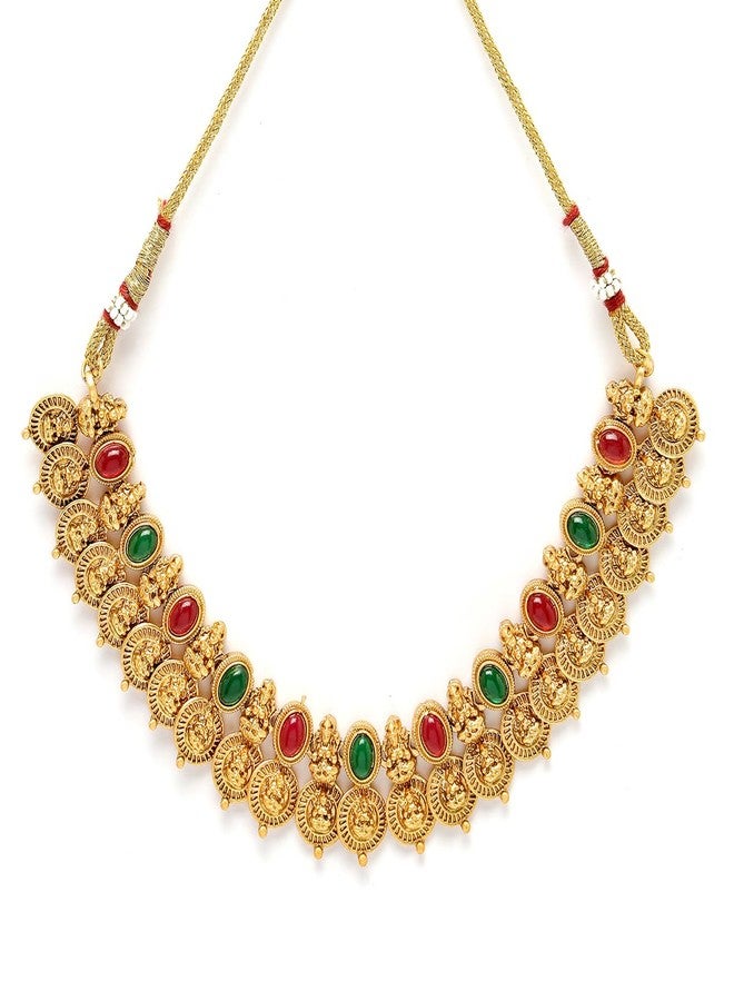 Karatcart Gold Plated Red & Green Stones Classic Laxmi Mata Temple Jewellery Set for Women - Image 5