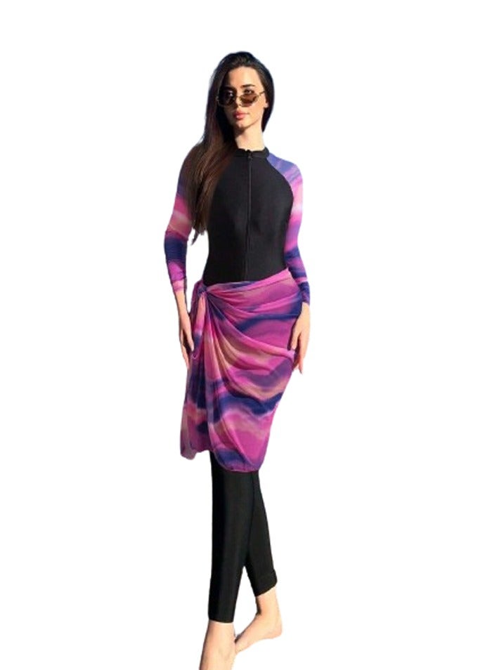 Women's burkini swimsuit, 4 pieces - black