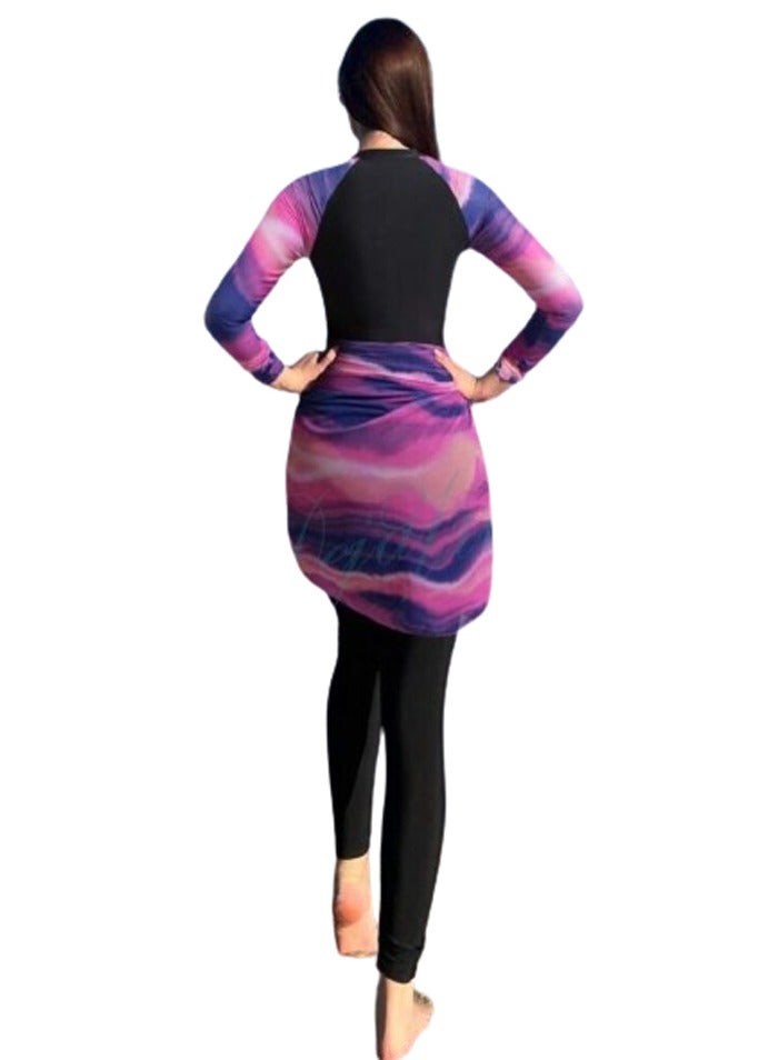 Women's burkini swimsuit, 4 pieces - black