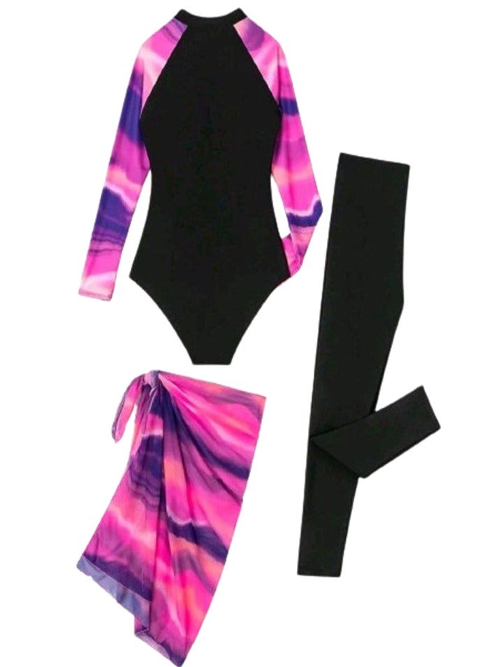 Women's burkini swimsuit, 4 pieces - black
