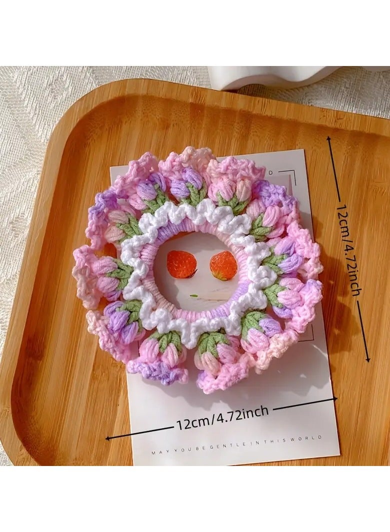 Goolsky 1pc Elegant Bohemian Floral Jersey Knit Hair Ring, Hand-Crocheted Woolen Hairband, Warm Hair Accessory for Women, Anniversary Gift, Single Piece  - Image 2
