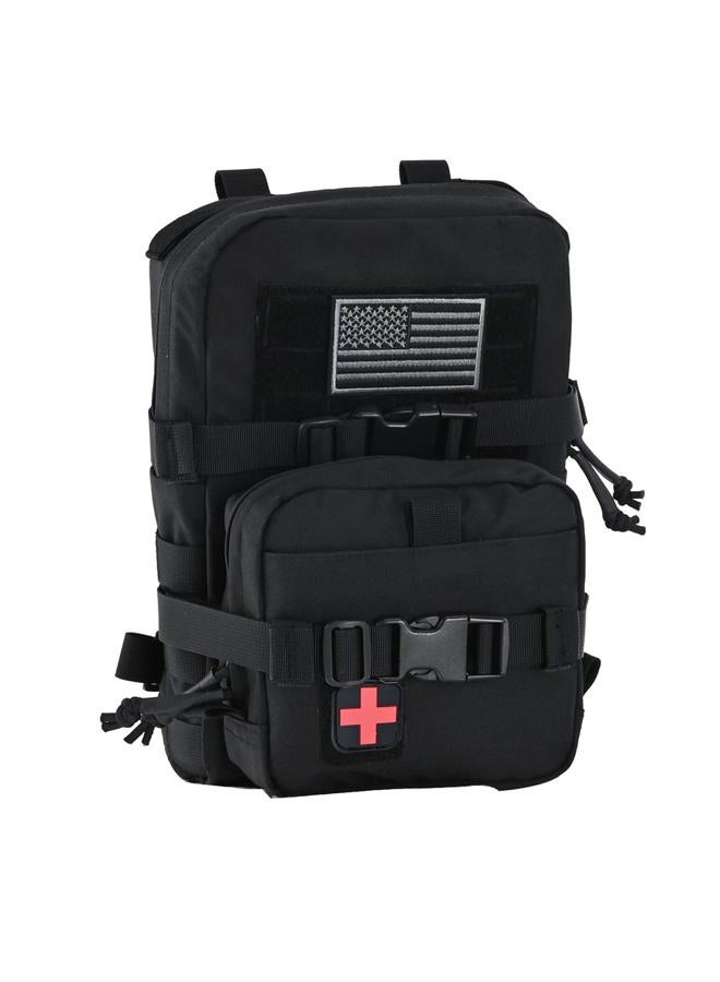 tactifans Tactical Mini Molle Hydration Pack,Molle Hydration Carrier with IFAK Pouch&US Flag&Med Patch,Hydropack for 2L Water Bladder (Black) - Image 1