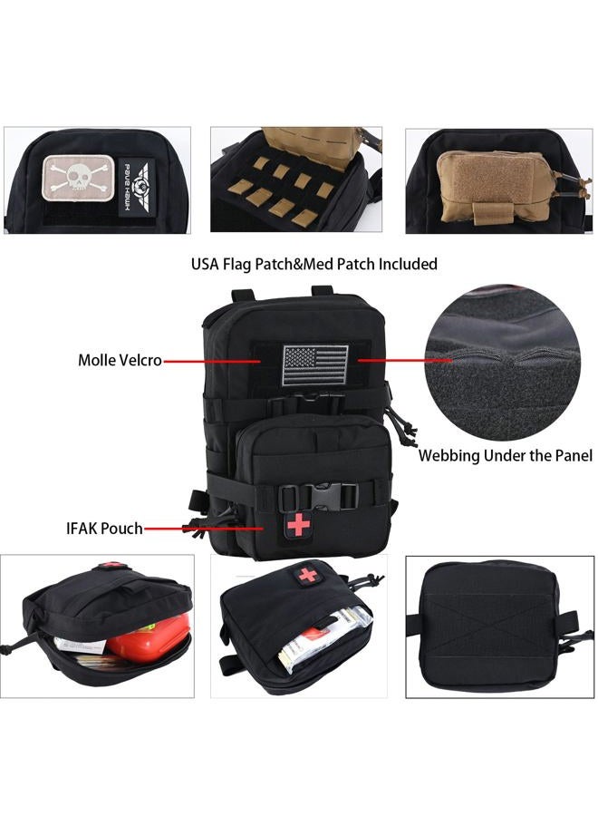 tactifans Tactical Mini Molle Hydration Pack,Molle Hydration Carrier with IFAK Pouch&US Flag&Med Patch,Hydropack for 2L Water Bladder (Black) - Image 3