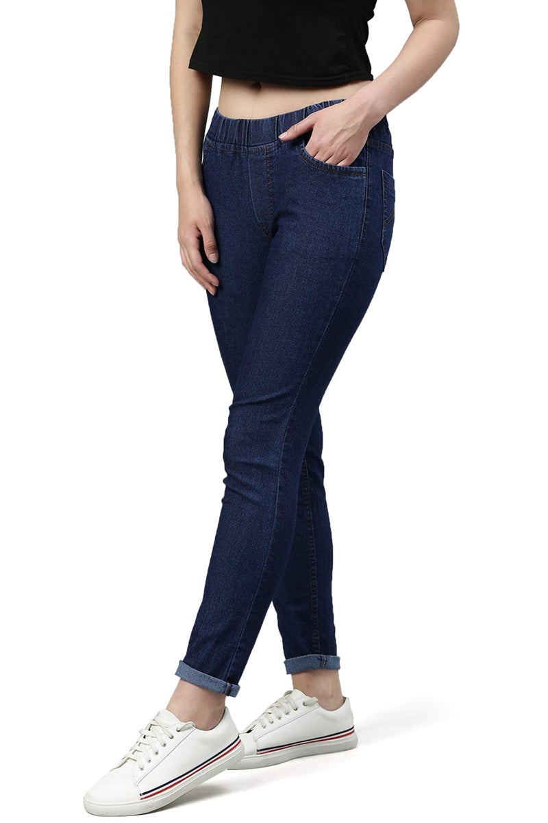 ADBUCKS Women's Denim Slim Fit Mid Rise Stretch Jeggings (Dxblue, 40) - Image 2