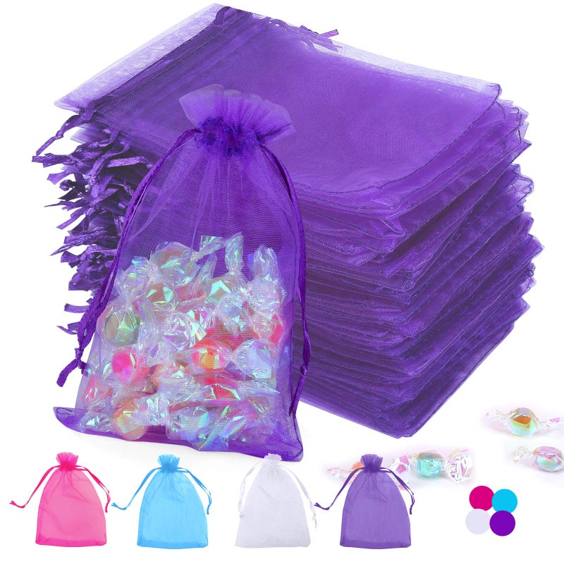 Angooni 4x6 Inches Purple Organza Bags for Jewelry Party Wedding Favor Party Festival Candy 100 PCS Premium Drawstring Organza Gift Jewelry Pouches