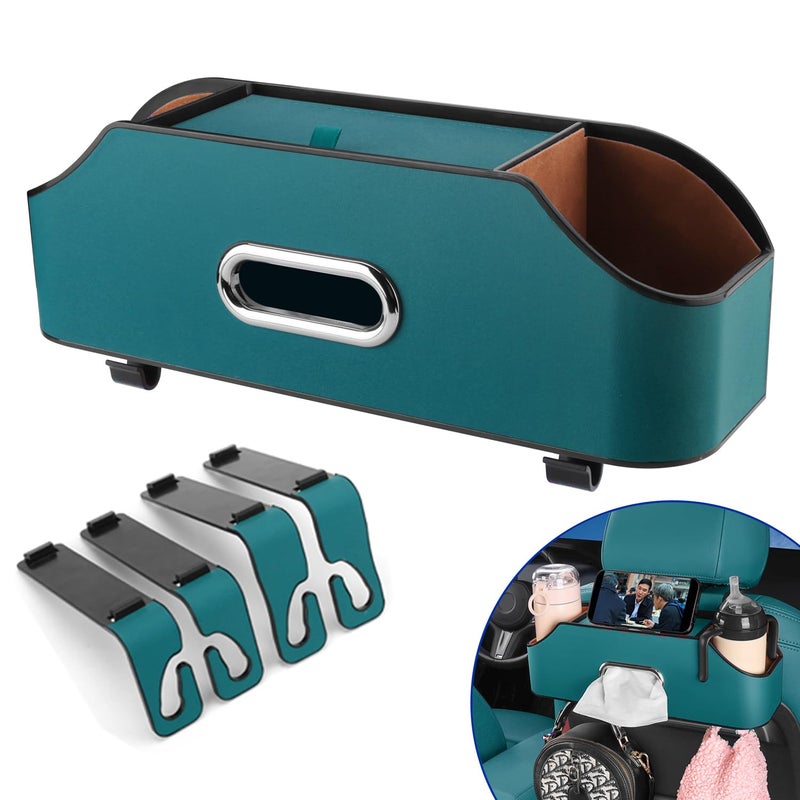 HALOYIVGO Car Seat Back Organizer Stylish Functional Storage for Family Adventures Cup Holders Tissue Box Hooks Perfect for Kids Road Trips Travel Navy Blue