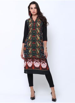 Vishudh Women Navy Blue & Black Printed Straight Kurta  - Image 1