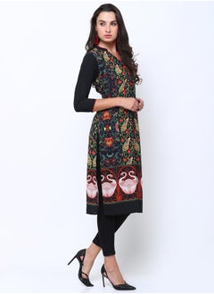 Vishudh Women Navy Blue & Black Printed Straight Kurta  - Image 4