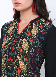 Vishudh Women Navy Blue & Black Printed Straight Kurta  - Image 5