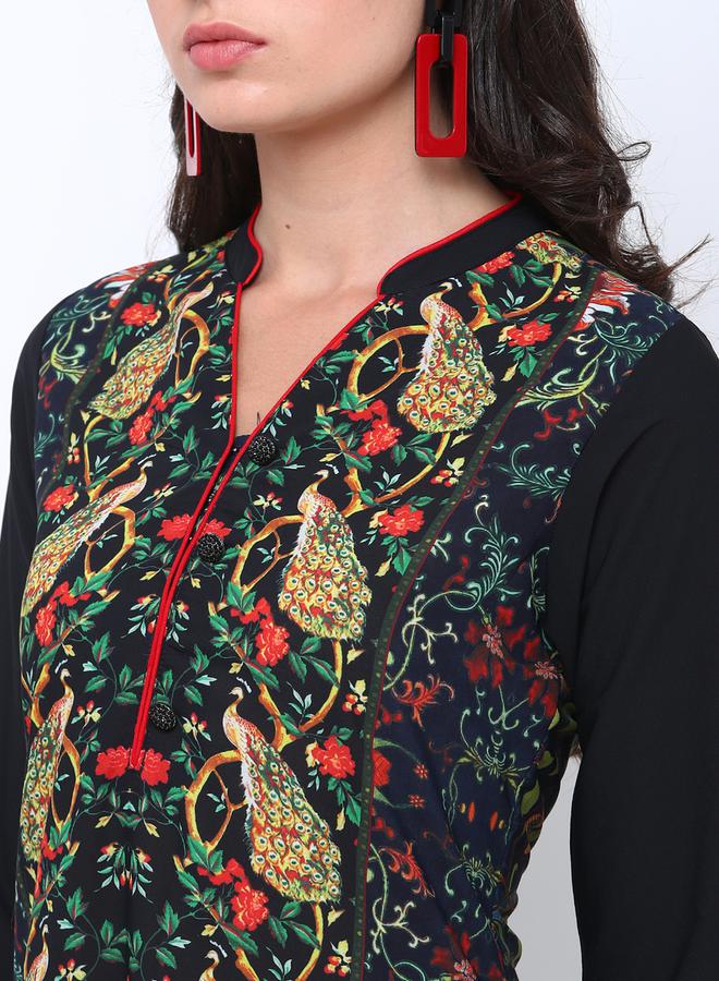 Vishudh Women Navy Blue & Black Printed Straight Kurta - Image 5