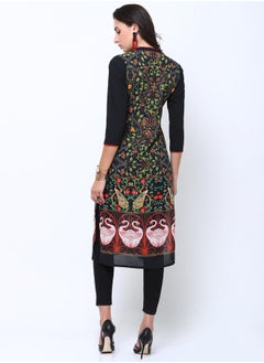 Vishudh Women Navy Blue & Black Printed Straight Kurta  - Image 3