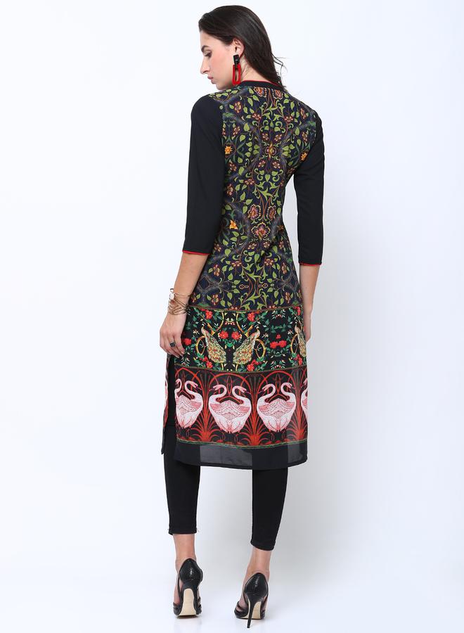 Vishudh Women Navy Blue & Black Printed Straight Kurta - Image 3