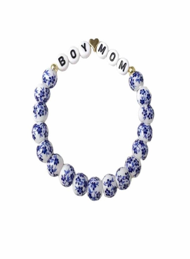 Lemua Boy Mom Gifts for New Mom Women Blue Porcelain Floral Beaded Bracelet for Boy Mama - Image 1
