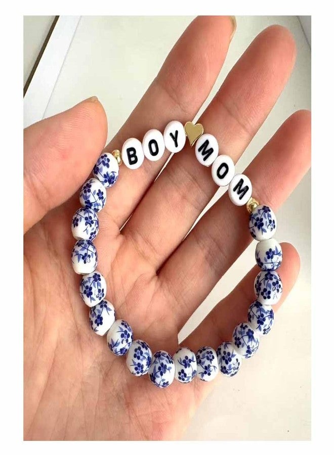 Lemua Boy Mom Gifts for New Mom Women Blue Porcelain Floral Beaded Bracelet for Boy Mama - Image 2