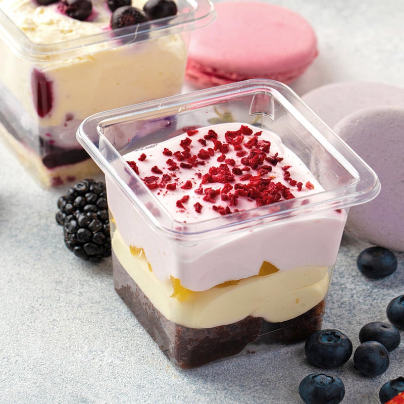 Slomg 100 Pack 12 oz Plastic Dessert Cups with Lids and Forks, Disposable Cupcake Tiramisu Containers Ice Cream Bowls for Yogurt Trifle Candy, Clear Square Parfait Fruit Cups for Appetizer Snack Salad - Image 4