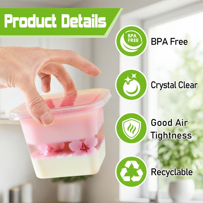 Slomg 100 Pack 12 oz Plastic Dessert Cups with Lids and Forks, Disposable Cupcake Tiramisu Containers Ice Cream Bowls for Yogurt Trifle Candy, Clear Square Parfait Fruit Cups for Appetizer Snack Salad - Image 3
