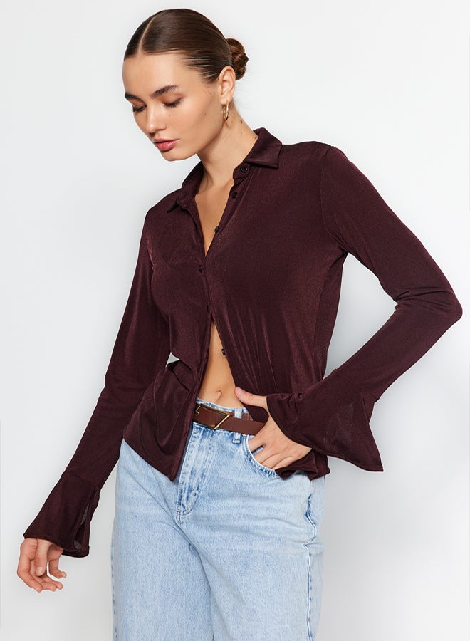 trendyol Premium Shiny Surface and Soft Textured Polo Collar Button-Up Knitted Shirt TWOAW24GO00194 - Image 1
