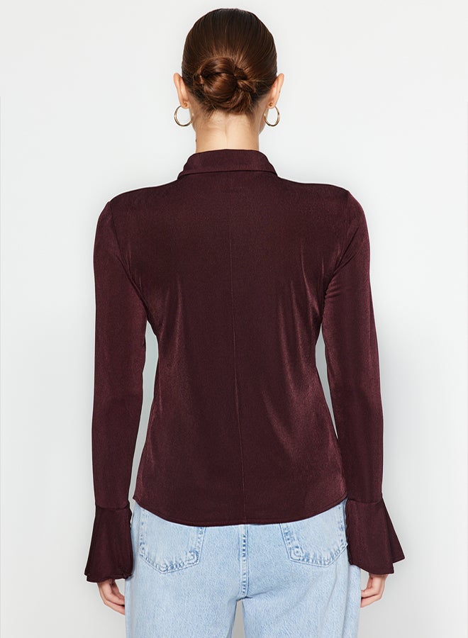 trendyol Premium Shiny Surface and Soft Textured Polo Collar Button-Up Knitted Shirt TWOAW24GO00194 - Image 5