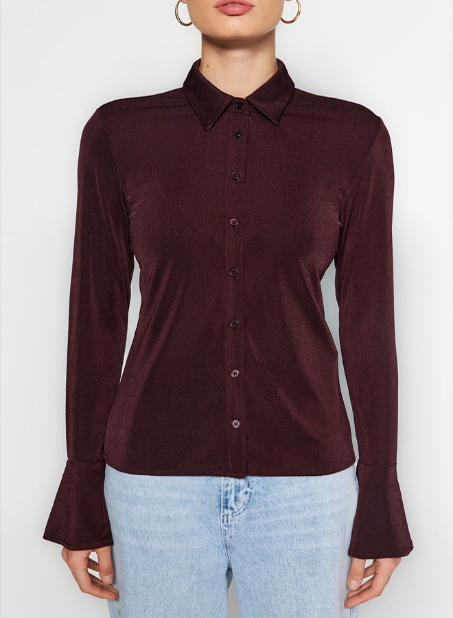 trendyol Premium Shiny Surface and Soft Textured Polo Collar Button-Up Knitted Shirt TWOAW24GO00194 - Image 4