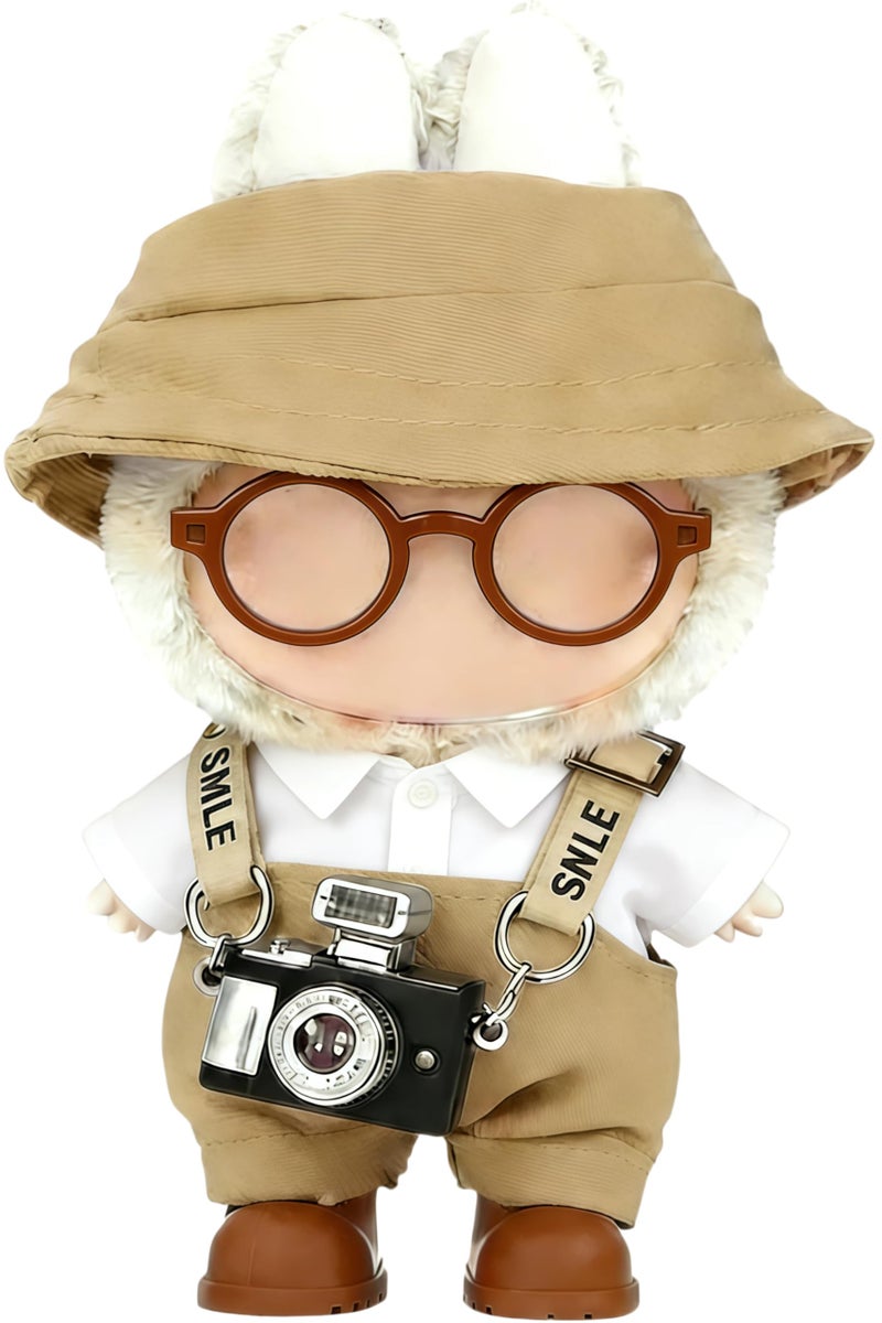 VVQUI 17cm Doll Clothes Set Hat Overalls Shirt Shoes Glasses Camera Set for 17cm Accessories Suit Stylish Dolls Clothes Accessories Cute Clothes for Dress up Unique Style Brown - Image 3