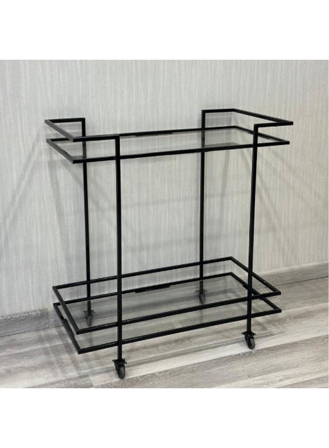 HOME TASTE Stylish Metal Bar Cart with 2 Clear Glass Shelves – Lockable Wheels & Sturdy Frame, Perfect Serving Trolley for Home & Kitchen (80x40x90 cm)  - Image 1