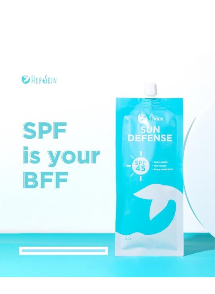 Her Skin SPF 45 Sun Defense Advanced Hydration Sunscreen Cream Non Greasy Lightweight Formula Provides Long Lasting Sun Protection Keeps Skin Smooth Hydrated and Safe from Harmful UV Exposure - Image 2