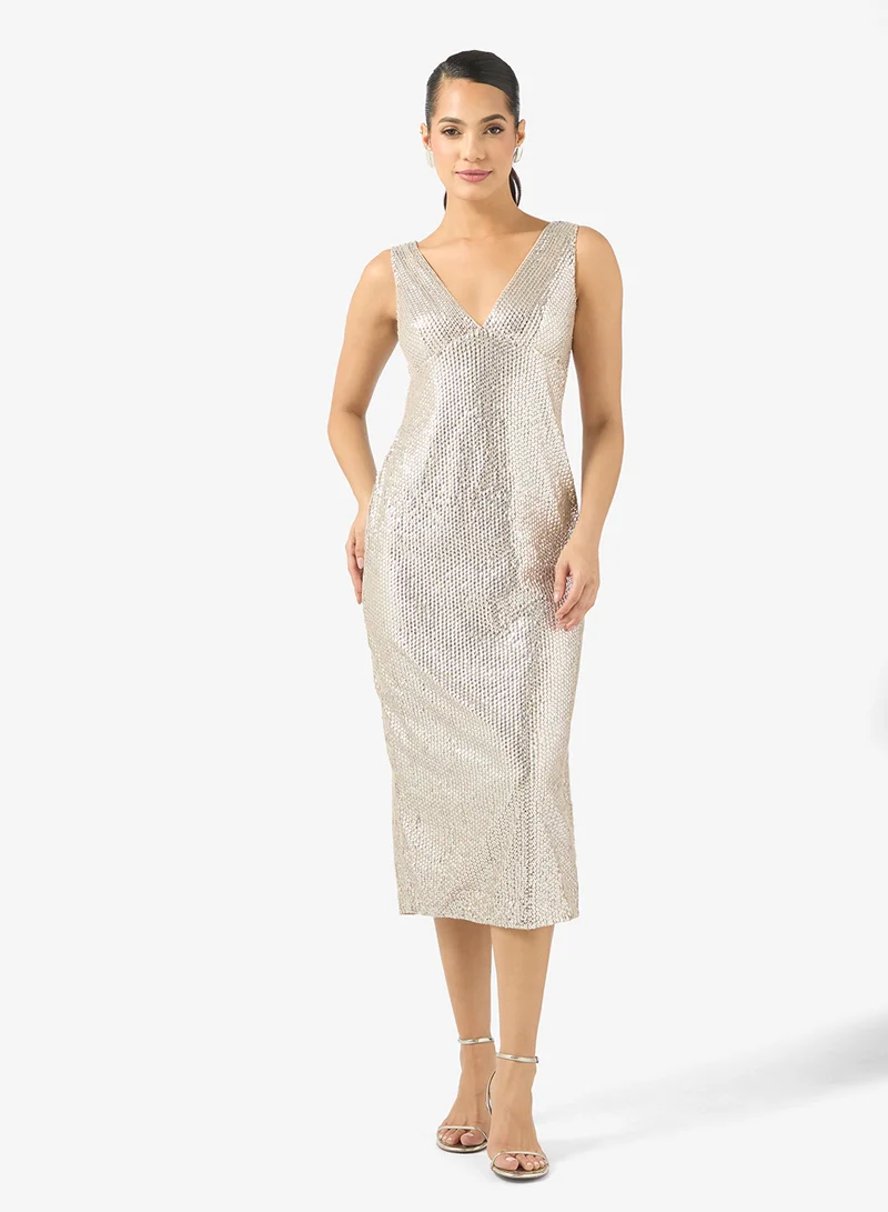 Sequined V-neck Midi Dress