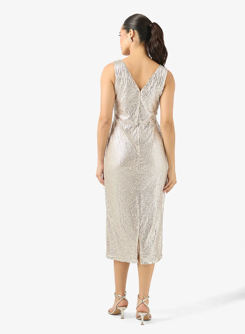 BCBG Sequined V-neck Midi Dress