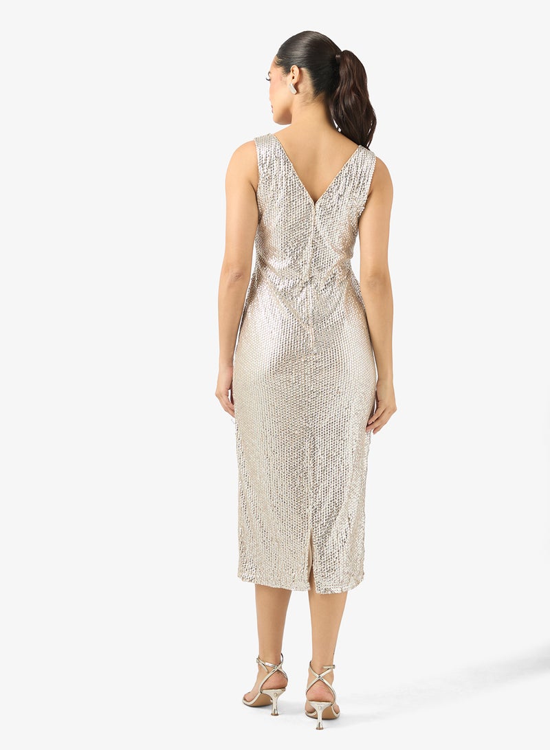 BCBG Sequined V-neck Midi Dress - Image 2