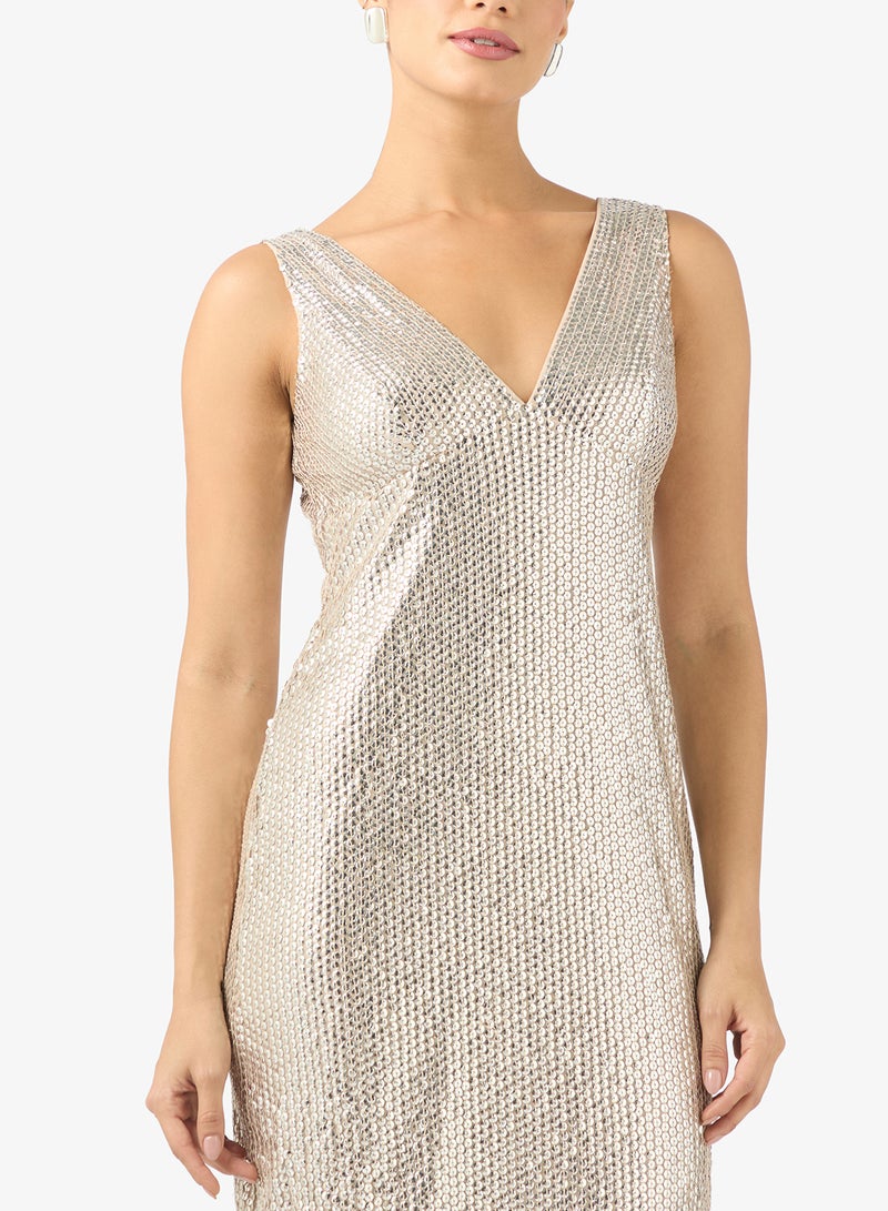 BCBG Sequined V-neck Midi Dress - Image 3