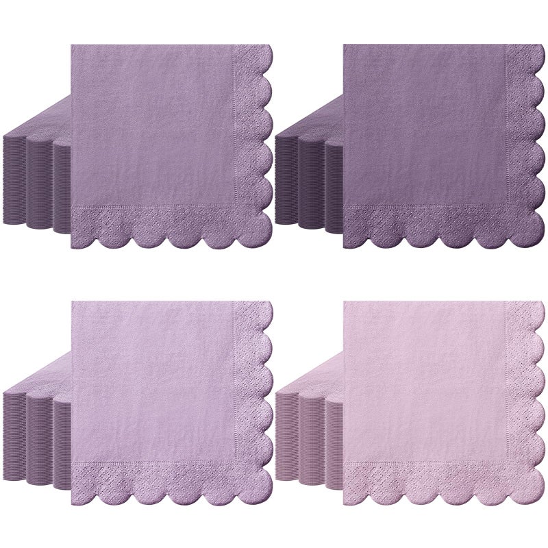 Zhanmai Zhanmai 100 Pack Cocktail Napkins 5 x 5 Inch Scalloped Napkins Beverage Gradient Color Paper with Scalloped Edges Thick Disposable Luncheon for Party Supplies (Purple) - Image 1