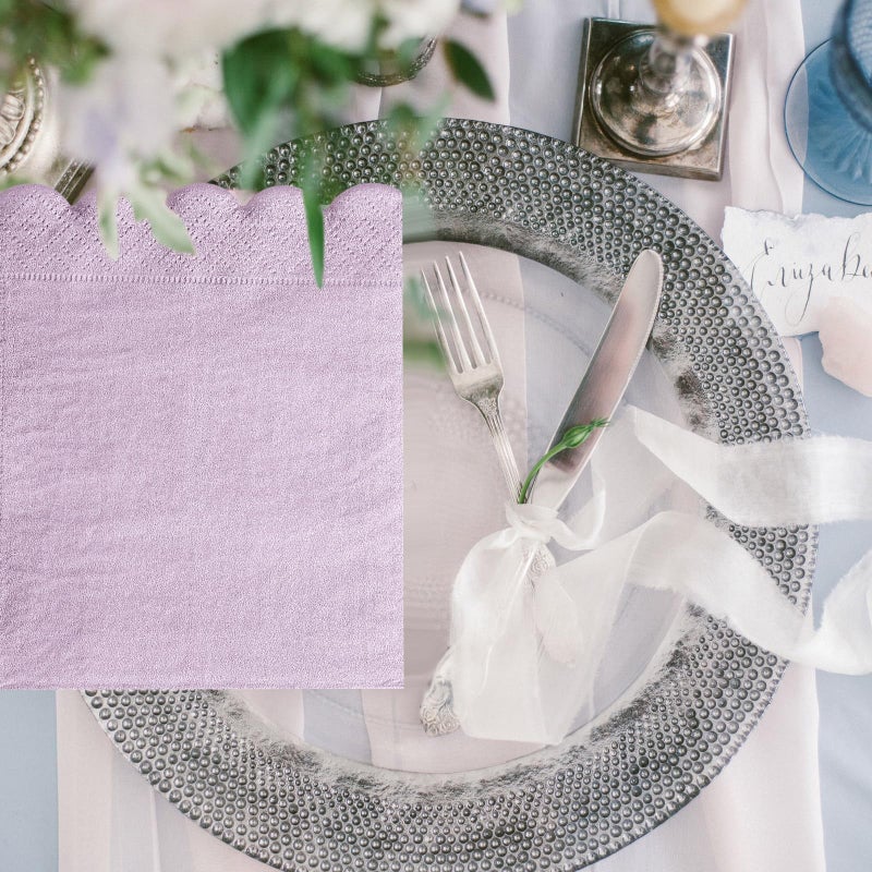 Zhanmai Zhanmai 100 Pack Cocktail Napkins 5 x 5 Inch Scalloped Napkins Beverage Gradient Color Paper with Scalloped Edges Thick Disposable Luncheon for Party Supplies (Purple) - Image 4
