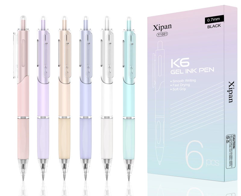 Xipan Gel Pens, 6 Pcs 0.7mm Quick Dry Black Ink Pen, Cute Ergonomic Fine Point Smooth Writing Pens, Back to School Office Supplies Fun Aesthetic Pastel Journaling Pen Gifts for Girl Student Women - Image 1
