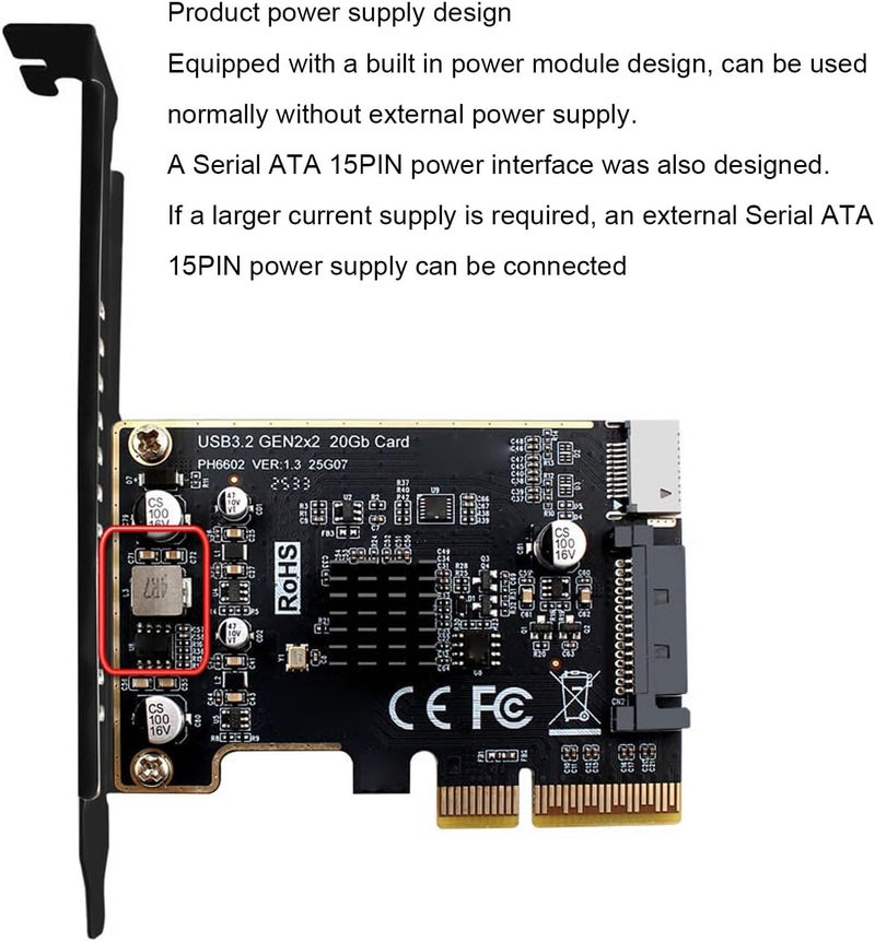 PCIe USB 3.2 Expansion Card, 20Gbps Speed with Front Type C Interface and ASM3242 Chip - Image 3