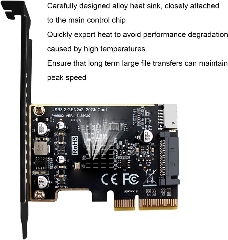 PCIe USB 3.2 Expansion Card, 20Gbps Speed with Front Type C Interface and ASM3242 Chip - Image 4