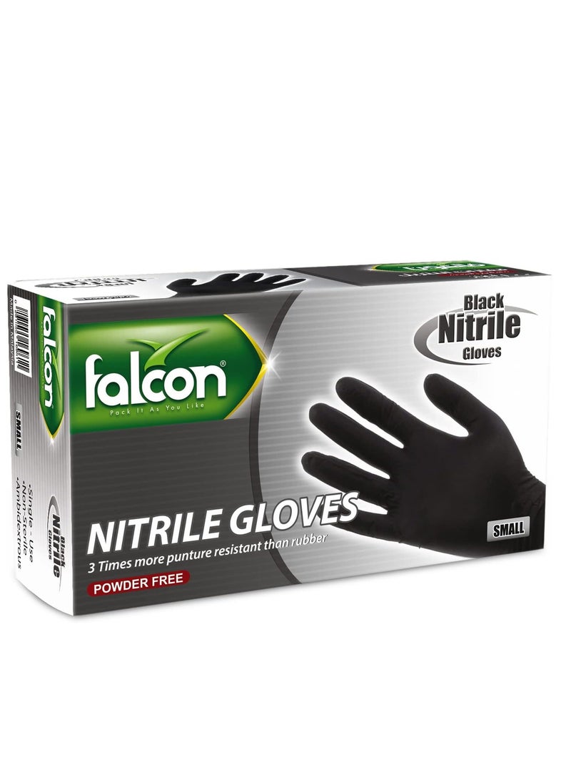 Falcon Nitrile Gloves - Black Powder Free (S) - 100 Pieces - Pack of 3 - Image 1