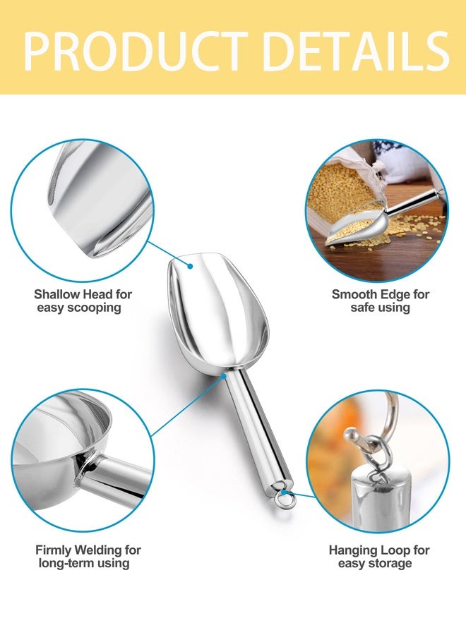 Ice Scoop, Stainless Steel Mini Food Scoops for Kitchen Bar Buffet Party, Metal Flour Candy Pet Scooper for Multi Purpose Use, Sturdy Durable, Mirror Finished & Dishwasher Safe - Image 3