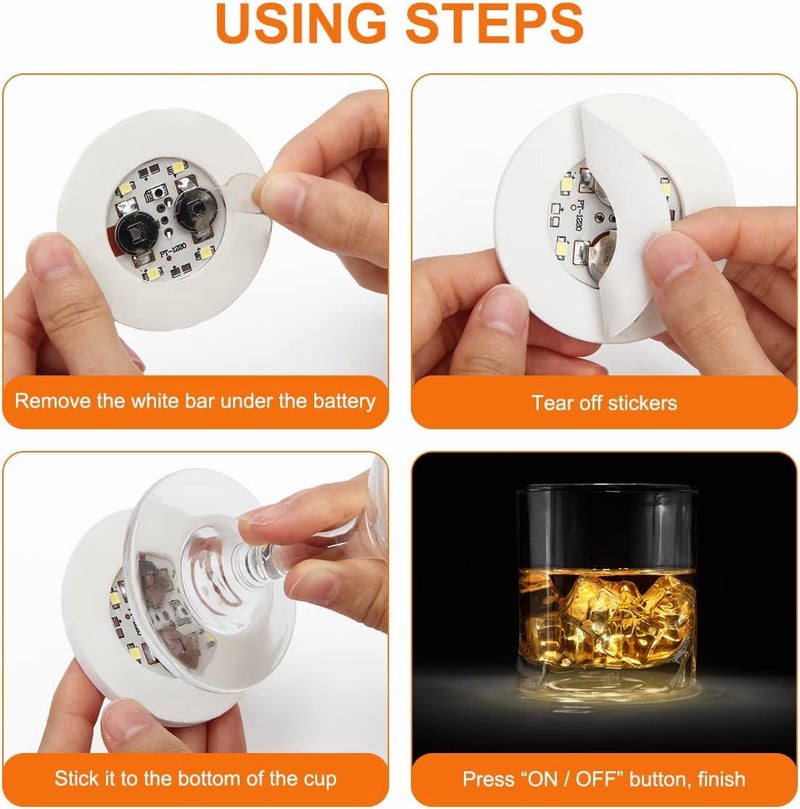 LTETTES 12 Pcs Warm White LED Coasters for DrinksLight Led Bar Coaster Bottle Light Sticker Perfect for Party Wedding Bar - Image 2