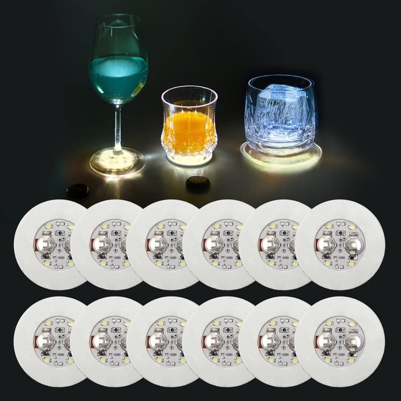 LTETTES 12 Pcs Warm White LED Coasters for DrinksLight Led Bar Coaster Bottle Light Sticker Perfect for Party Wedding Bar - Image 1