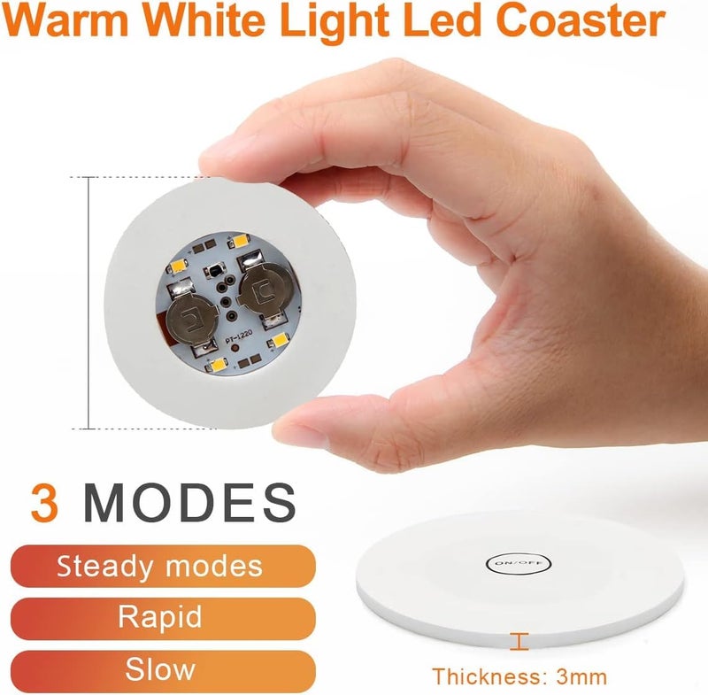 LTETTES 12 Pcs Warm White LED Coasters for DrinksLight Led Bar Coaster Bottle Light Sticker Perfect for Party Wedding Bar - Image 3