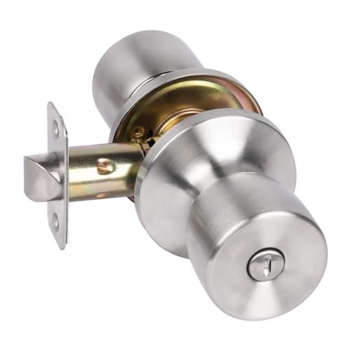 HOSOM Privacy Door Knob with Lock, Interior Door Knob for Bedroom and Bathroom, Keyless Doorknob with Round Ball, Satin Nickel Door Knob Lock, Interior Door Handle - Image 1