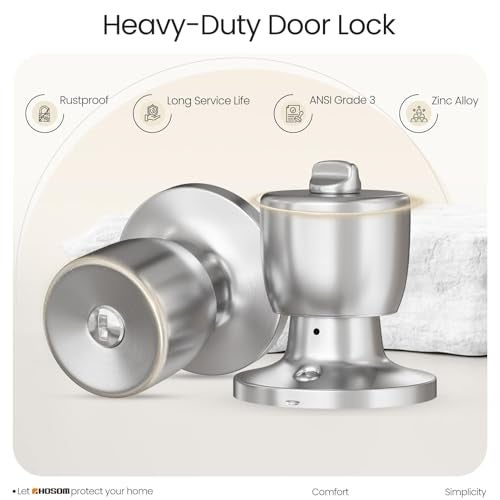 HOSOM Privacy Door Knob with Lock, Interior Door Knob for Bedroom and Bathroom, Keyless Doorknob with Round Ball, Satin Nickel Door Knob Lock, Interior Door Handle - Image 5