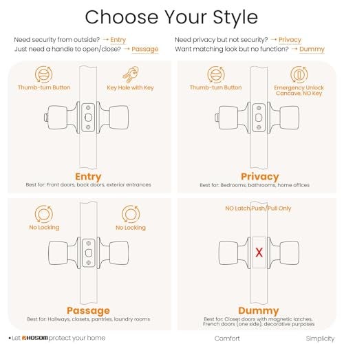 HOSOM Privacy Door Knob with Lock, Interior Door Knob for Bedroom and Bathroom, Keyless Doorknob with Round Ball, Satin Nickel Door Knob Lock, Interior Door Handle - Image 3