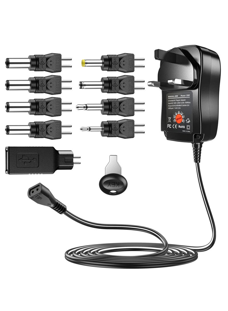 غنافوتو قطبية عكسية، 30 واط محول طاقة تيار متردد عالمي يعمل بالتيار المتردد DC قابل للتحديد مع 9 أطراف لإمداد الطاقة بجهد كهربائي قابل للتحديد ل 3 فولت 4.5 فولت 5 فولت 6 فولت 7.5 فولت 7.5 فولت 9 فولت 12 فولت للإلكترونيات المنزلية، 2000 مللي أمبير 2 أمبير كحد أقصى (معيار بريطاني) - Image 1