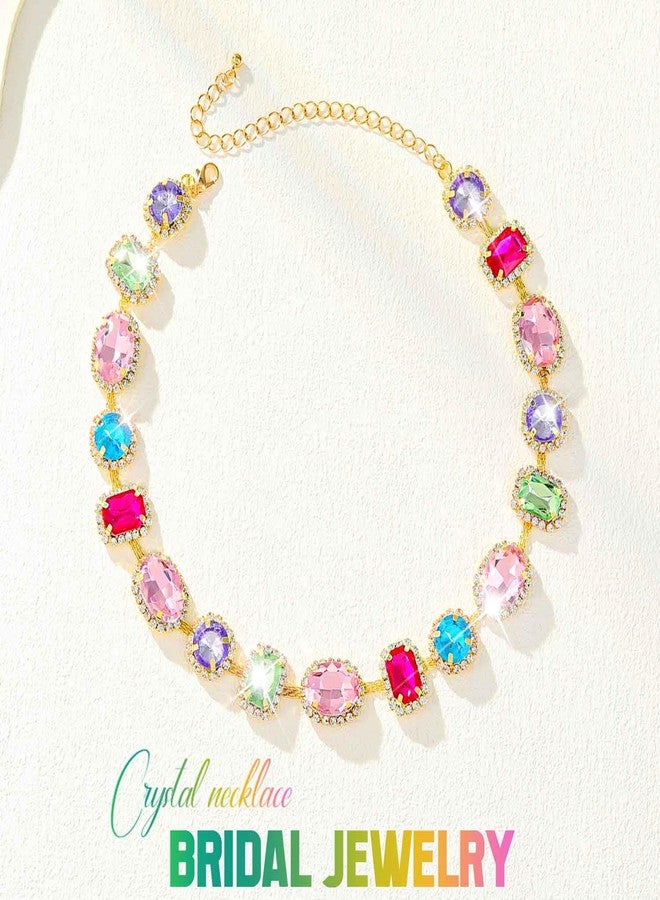 CLOACE Colorful Crystal Choker Necklace Sparkly Rhinestone Chokers Necklaces Chain Party Prom Neck Jewelry for Women (square) - Image 2