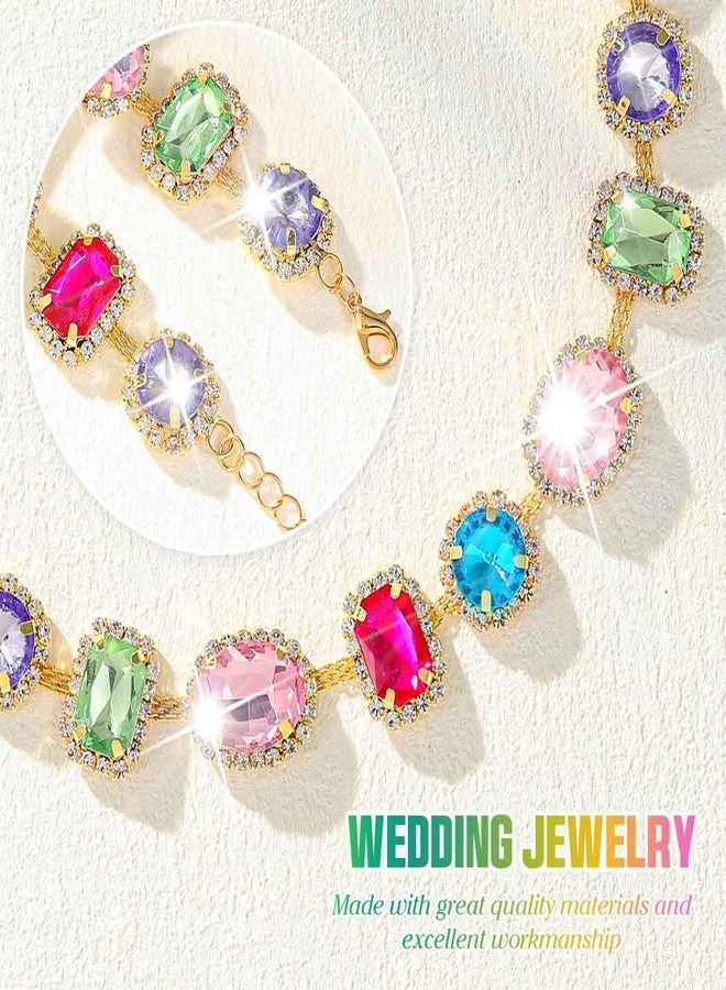 CLOACE Colorful Crystal Choker Necklace Sparkly Rhinestone Chokers Necklaces Chain Party Prom Neck Jewelry for Women (square) - Image 5