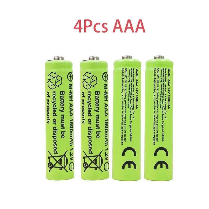 4 قطع من بطاريات قابلة للشحن من نوع Ni MH، AAA، 1800mAh، 1.2V، 3A، للإضاءة LED وألعاب ومشغلات MP3 وموازين إلكترونية وفرش أسنان كهربائية وآلات حاسبة - Image 1
