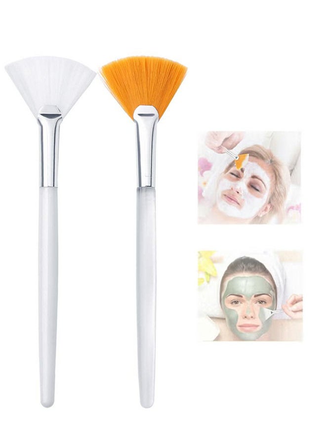 Depend - 2 Pieces Facial Applicator Brush, Soft Fan Brushes, Acid Applicator Brush, Cosmetic Makeup Applicator Tools for Mud Cream (5.91 Inches, Yellow, White) - Image 1