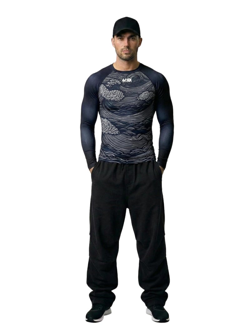 AKIBA Men Full Sleeve Compression Rash Guard T Shirt (Blue, 42) - Athletic Fit Crew Neck Performance Top for MMA BJJ Gym Running Cycling Training Wear Blue - Image 1