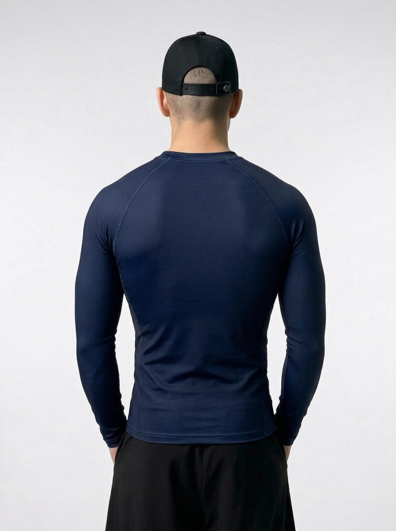 AKIBA Men Full Sleeve Compression Rash Guard T Shirt (Blue, 42) - Athletic Fit Crew Neck Performance Top for MMA BJJ Gym Running Cycling Training Wear Blue - Image 2